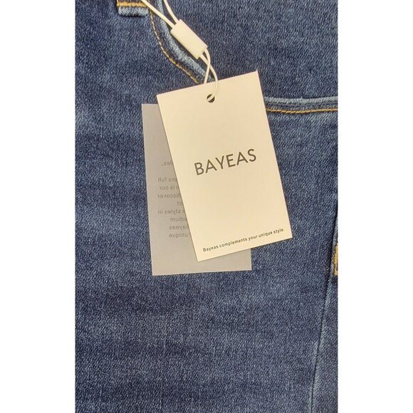 Bayeas Jeans Mid Rise Cross Over Button Straight Leg Denim Womens Size 27 NEW - Picture 3 of 11